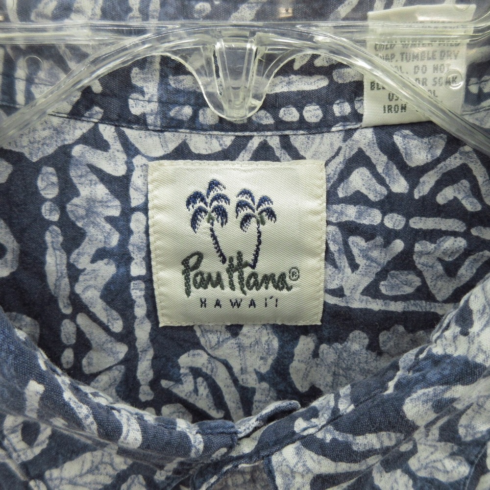 Pau Hana Men Button Up Hawaiian Shirt Size Large Blue Floral Cotton Short Sleeve - Picture 3 of 10